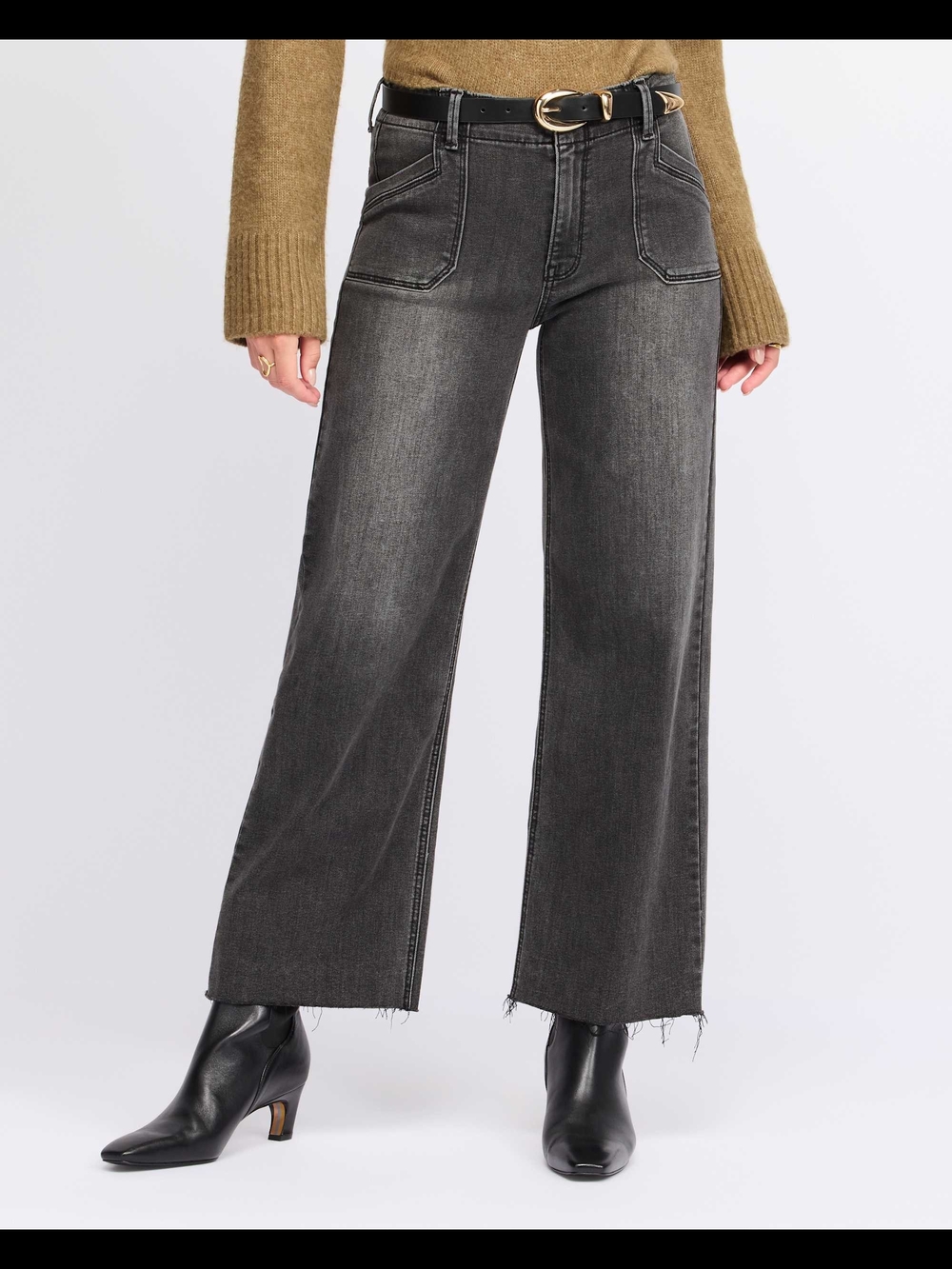 Just USA Washed Black Wide-Leg Raw-Hem Jeans